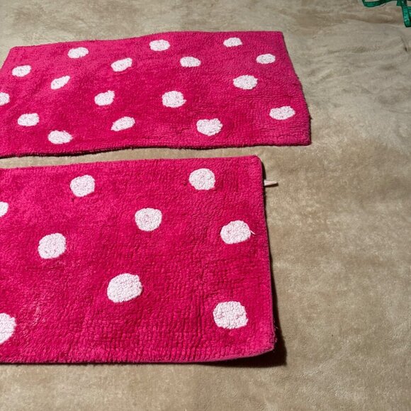 Kate Spade Torrington Dot Bath Rug in Magenta Pink While Polka Large Small set o - Picture 4 of 6